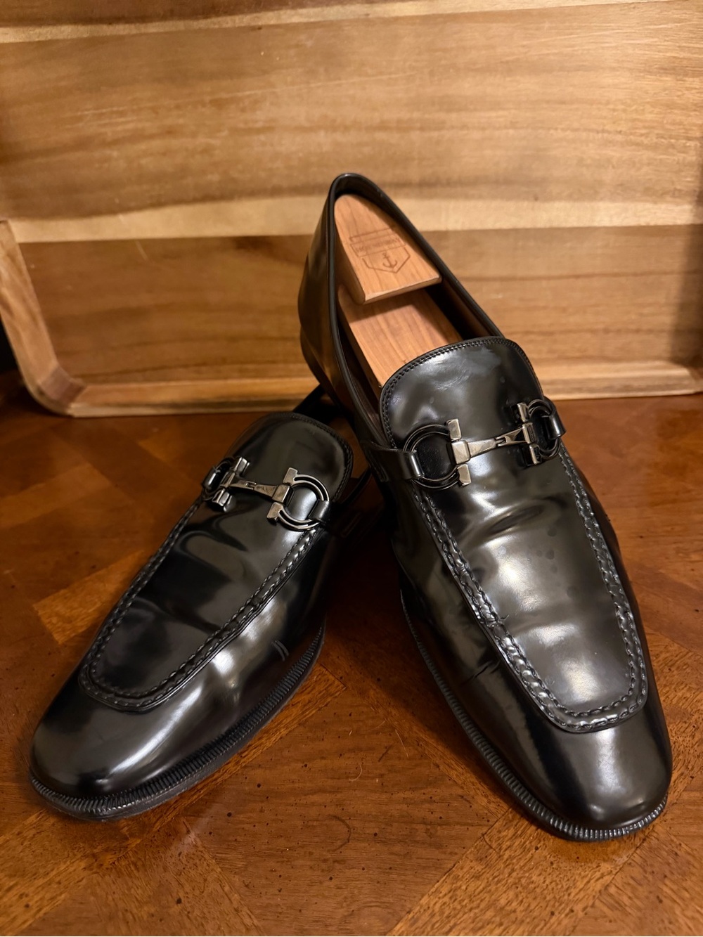 Salvatore Ferragamo Black Leather Bit Loafers with Gancini Bit Detail